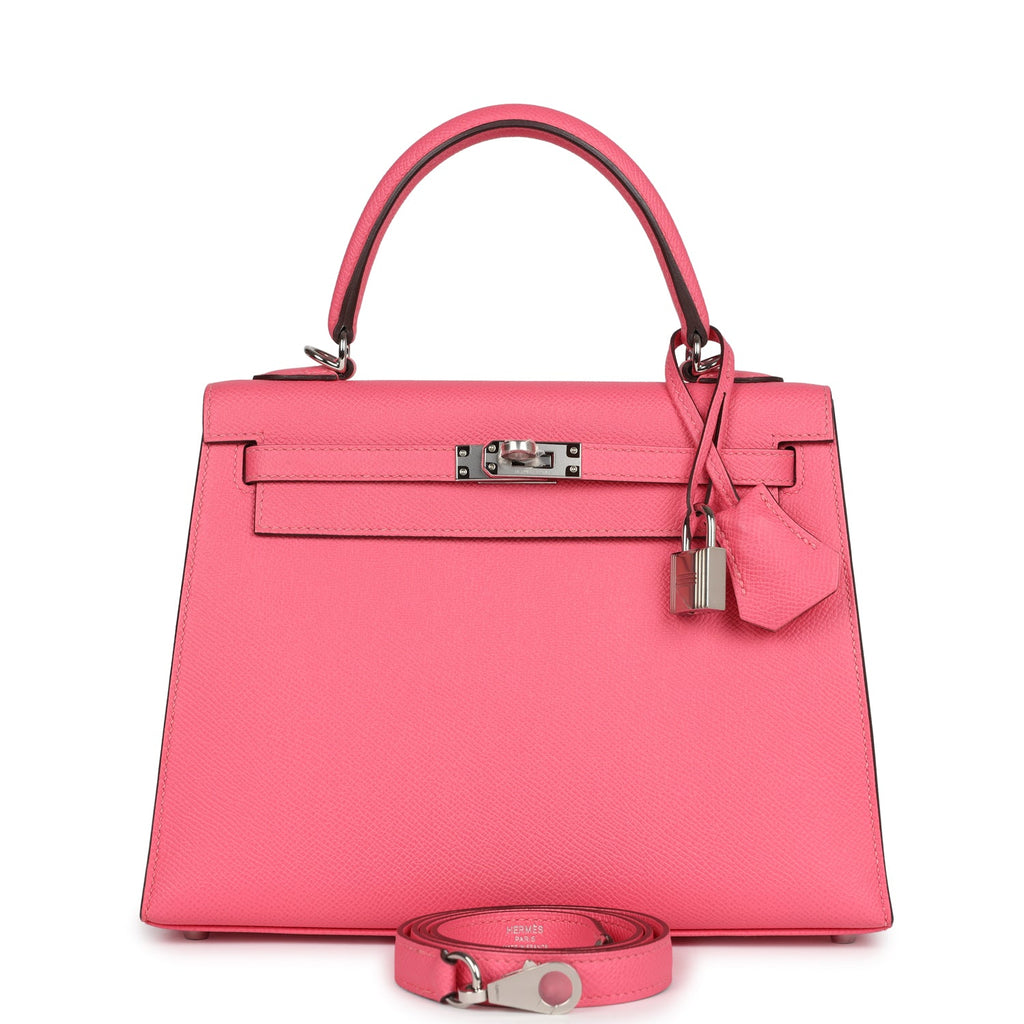 Hermes Kelly Sellier 25 Rose Azalee Epsom Palladium Hardware - Exclusu