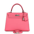 Hermes Kelly Sellier 25 Rose Azalee Epsom Palladium Hardware - Exclusu