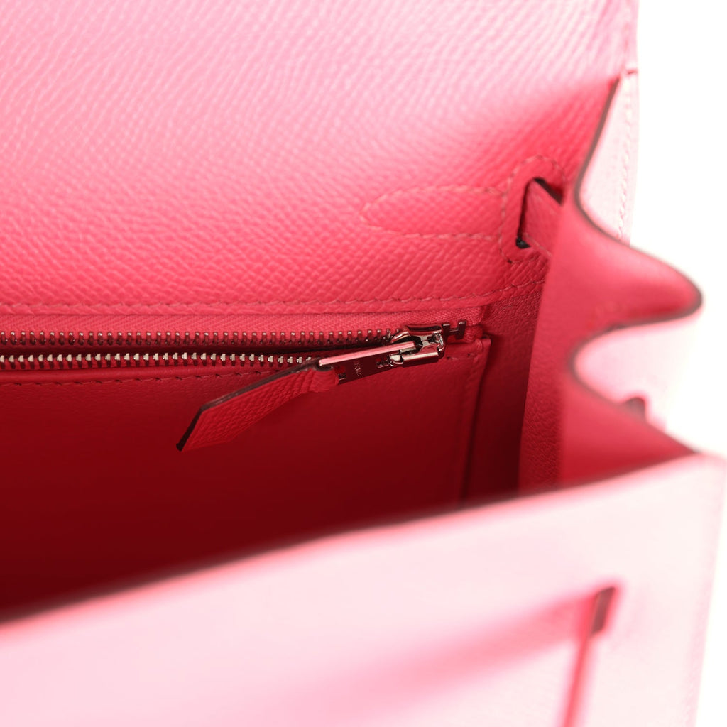 Hermes Kelly Sellier 25 Rose Azalee Epsom Palladium Hardware - Exclusu