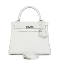 Hermes Kelly Retourne 25 New White Swift Palladium Hardware - Exclusu