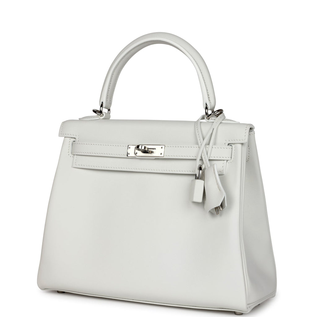 Hermes Kelly Retourne 25 New White Swift Palladium Hardware - Exclusu