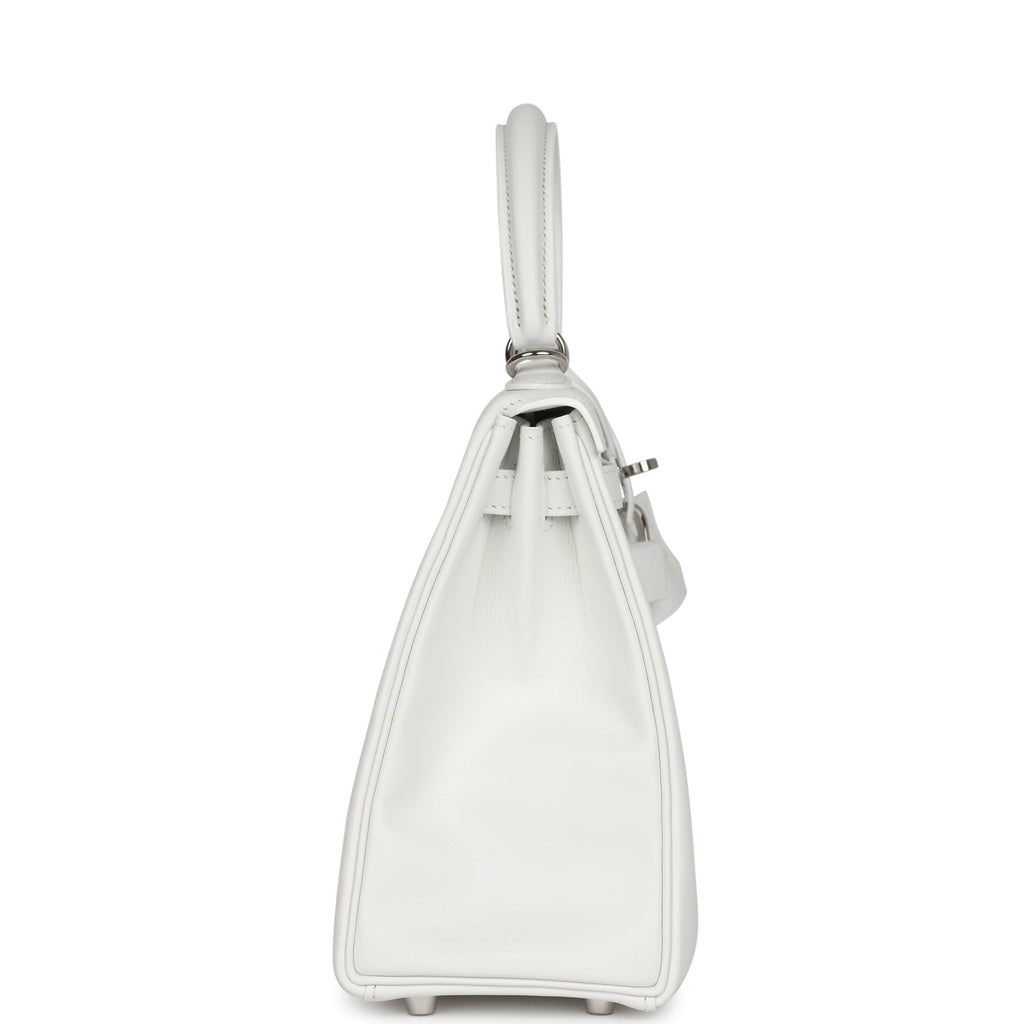 Hermes Kelly Retourne 25 New White Swift Palladium Hardware - Exclusu