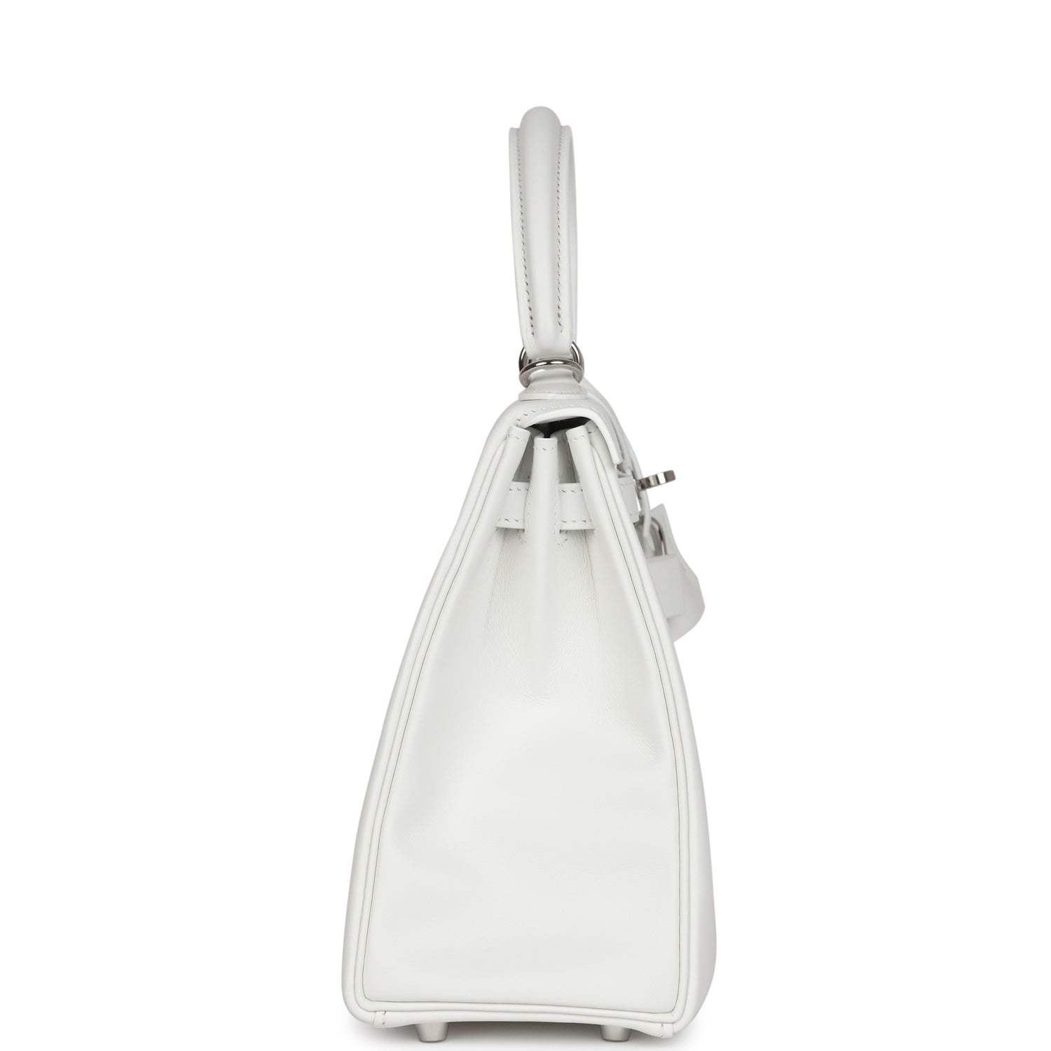 Hermes Kelly Retourne 25 New White Swift Palladium Hardware - Exclusu