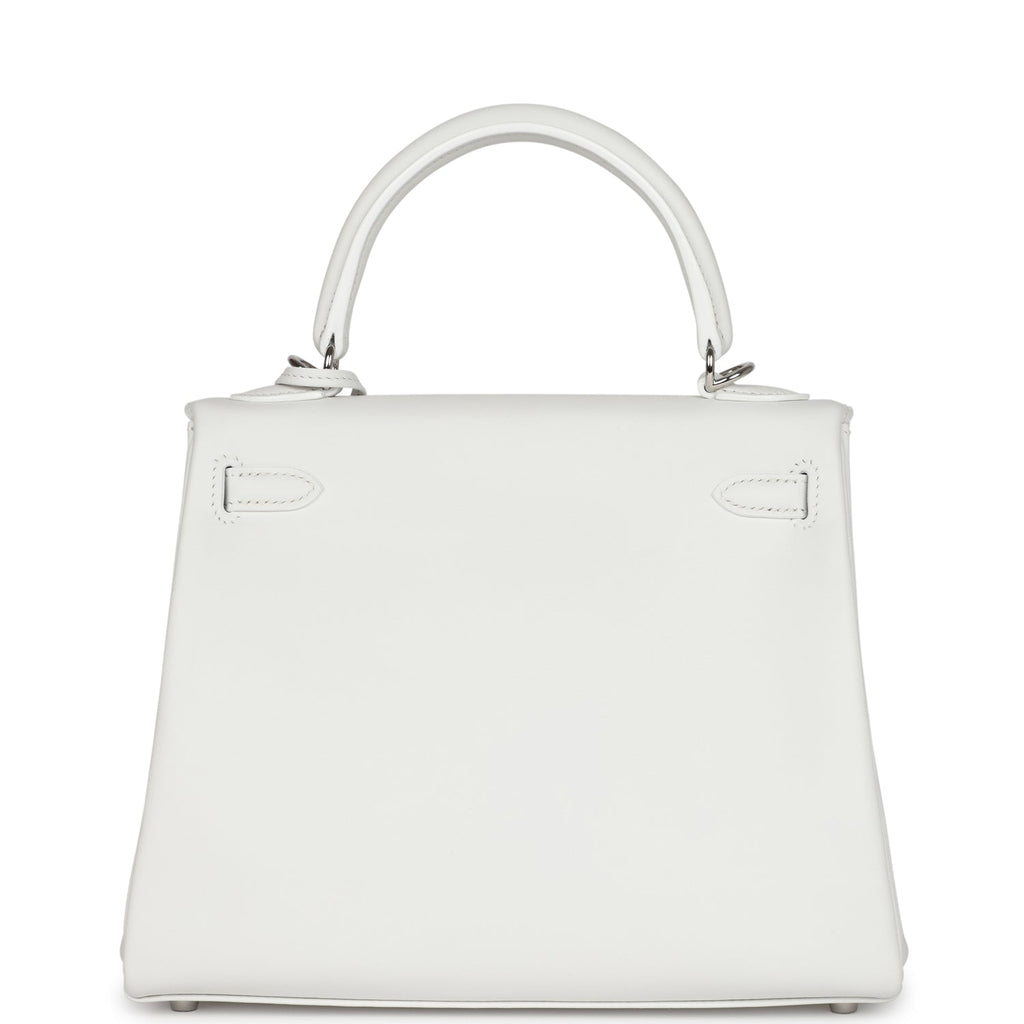 Hermes Kelly Retourne 25 New White Swift Palladium Hardware - Exclusu
