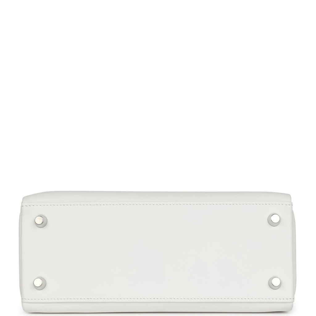 Hermes Kelly Retourne 25 New White Swift Palladium Hardware - Exclusu
