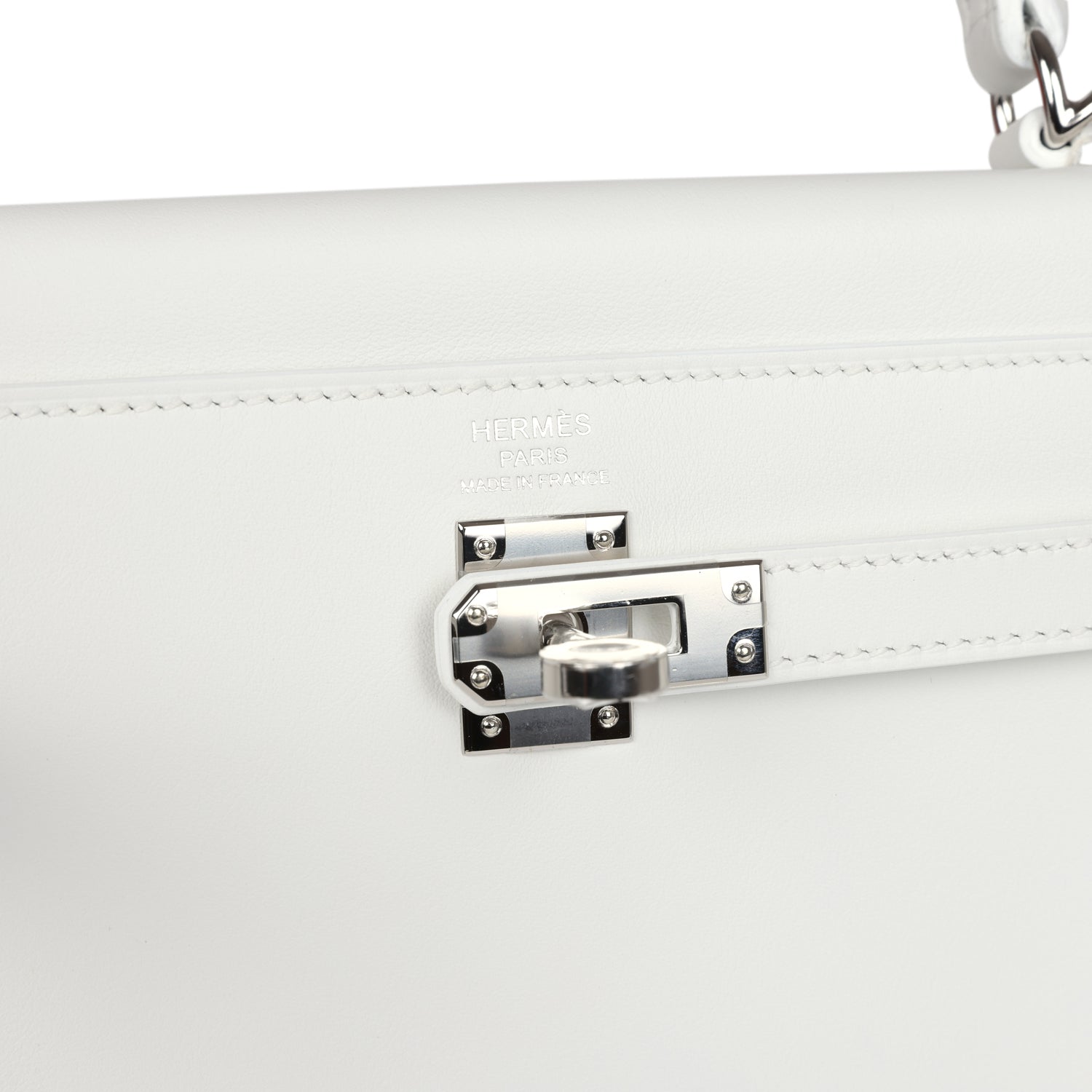 Hermes Kelly Retourne 25 New White Swift Palladium Hardware - Exclusu