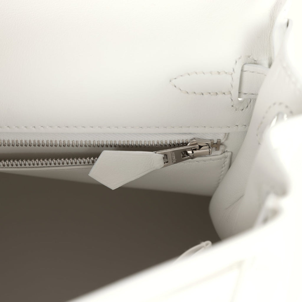 Hermes Kelly Retourne 25 New White Swift Palladium Hardware - Exclusu