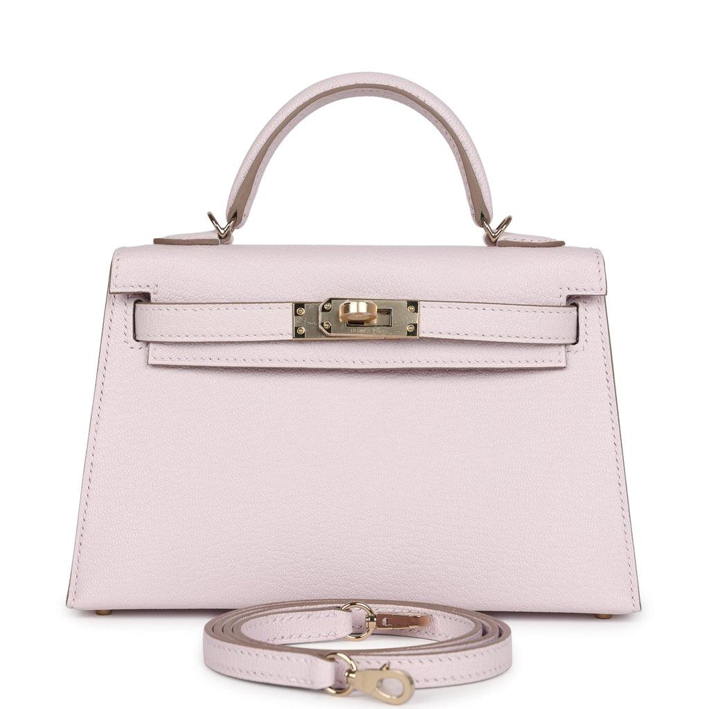 Hermes Special Order (HSS) Kelly Sellier 20 Mauve Pale Verso Chevre Mysore Permabrass Hardware - Exclusu