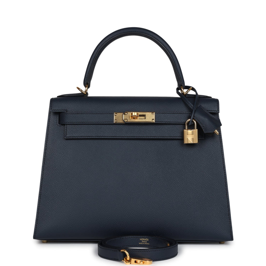 Hermes Kelly Sellier 28 Bleu Indigo Epsom Gold Hardware - Exclusu