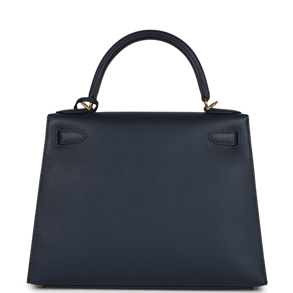 Hermes Kelly Sellier 28 Bleu Indigo Epsom Gold Hardware - Exclusu
