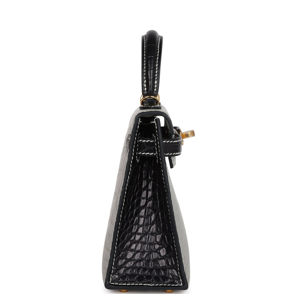 Hermes Special Order (HSS) Kelly Sellier 20 Gris Perle and Black Matte Alligator Gold Hardware - Exclusu