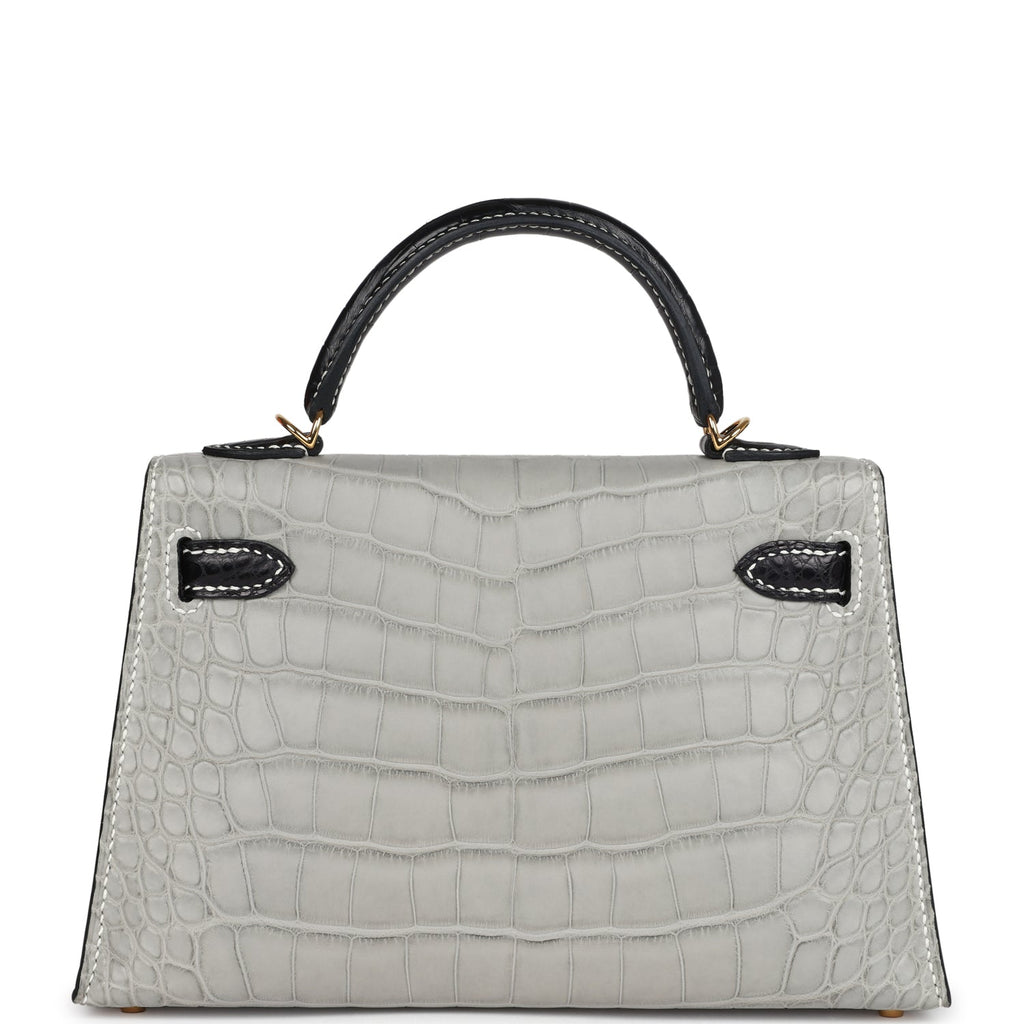 Hermes Special Order (HSS) Kelly Sellier 20 Gris Perle and Black Matte Alligator Gold Hardware - Exclusu