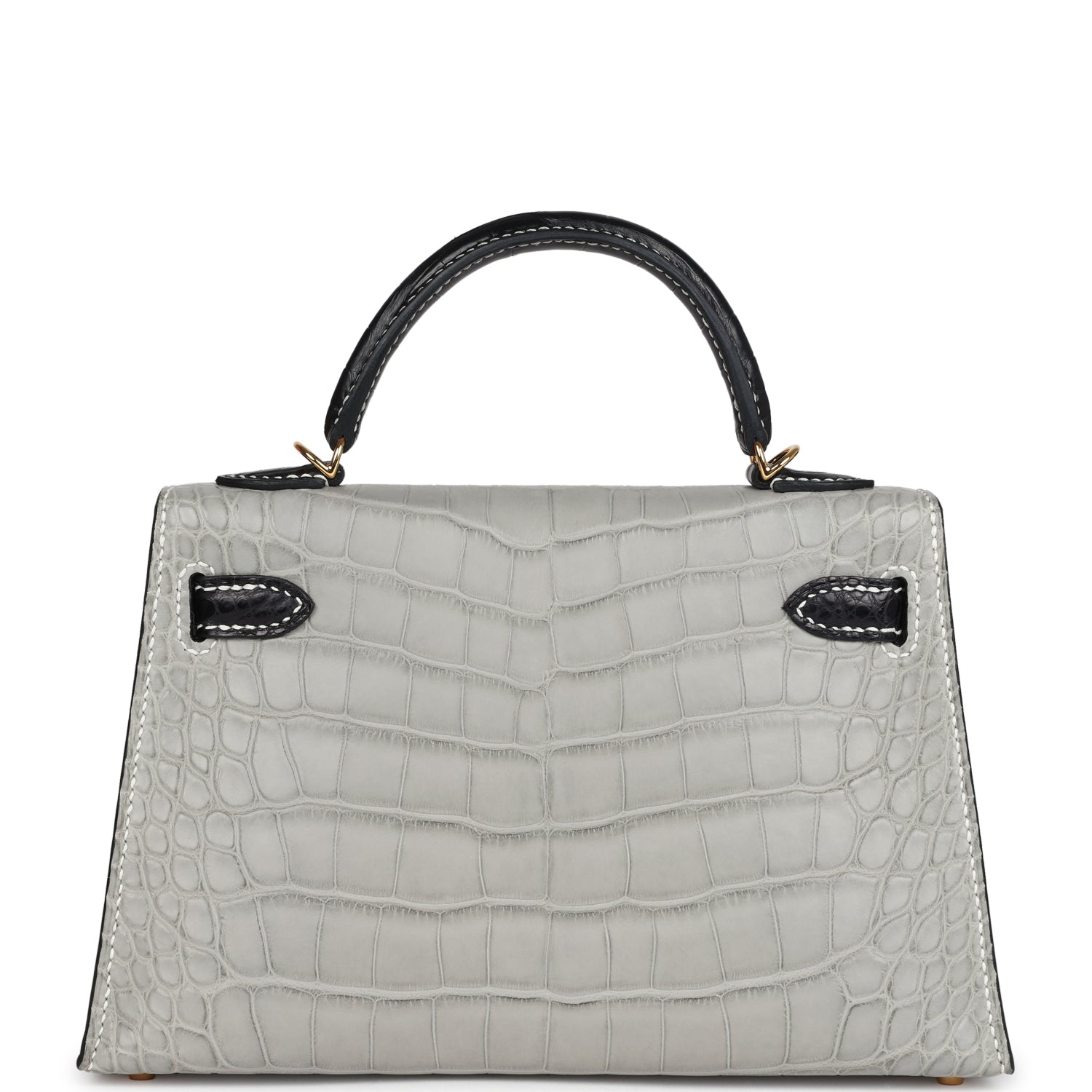 Hermes Special Order (HSS) Kelly Sellier 20 Gris Perle and Black Matte Alligator Gold Hardware - Exclusu