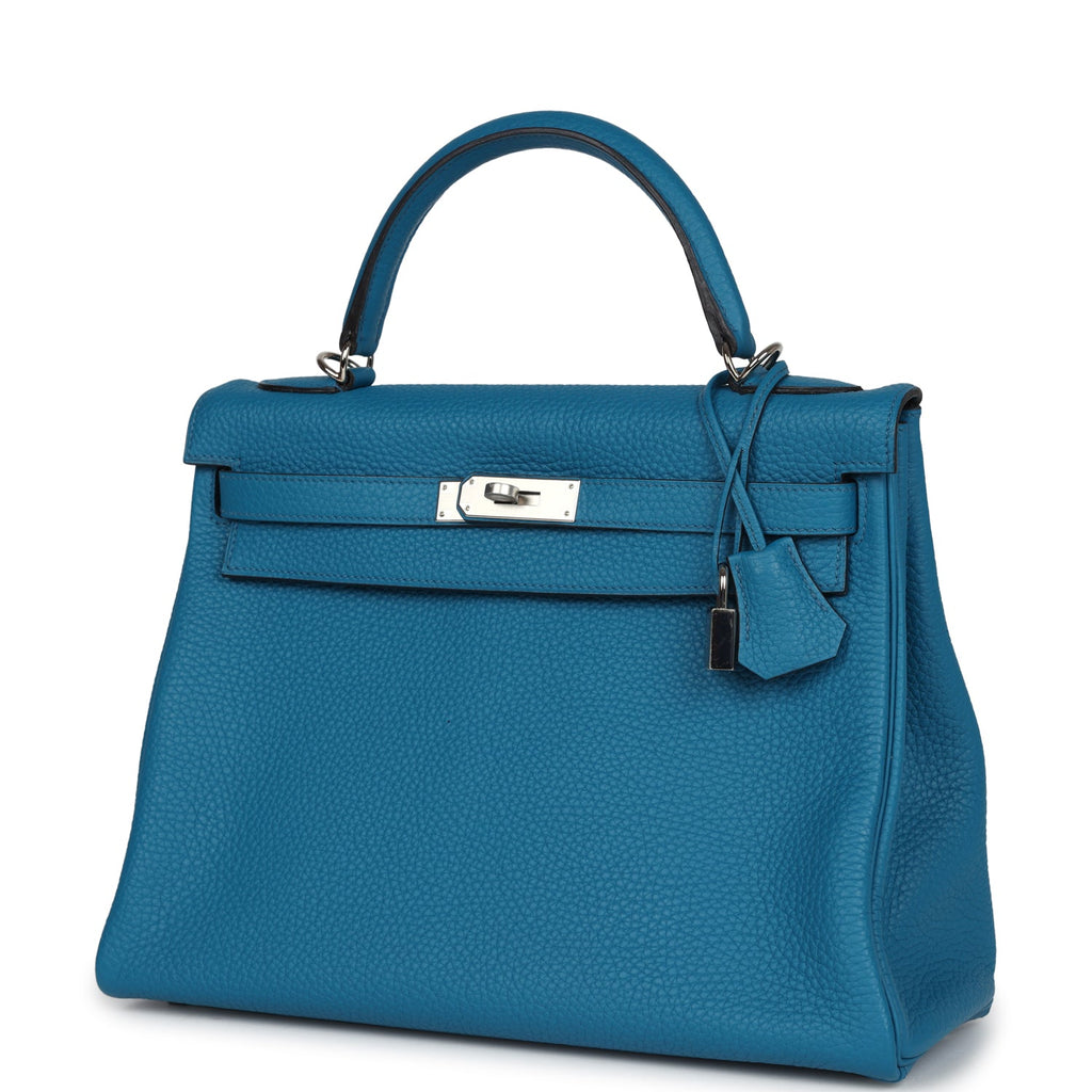 Hermes Kelly Retourne 32 Cobalt Clemence Palladium Hardware - Exclusu