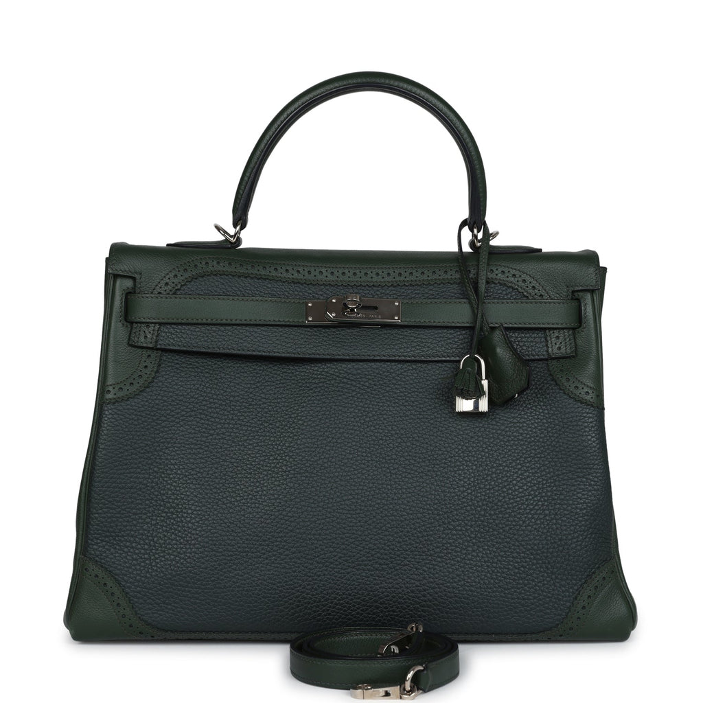 Hermes Ghillies Kelly 35 Retourne Vert Fonce Clemence and Vert Anglais Evercolor Palladium Hardware - Exclusu