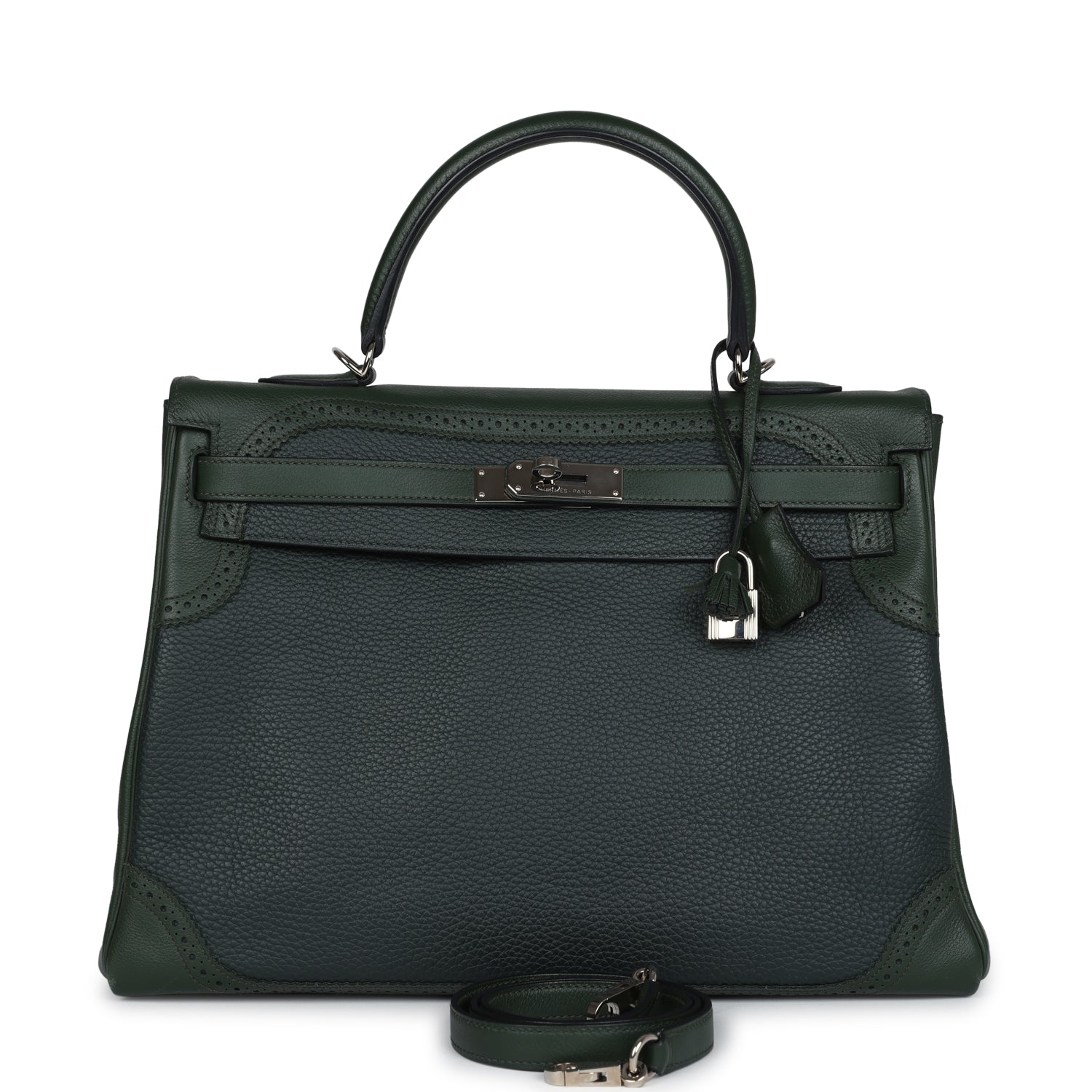 Hermes Ghillies Kelly 35 Retourne Vert Fonce Clemence and Vert Anglais Evercolor Palladium Hardware - Exclusu