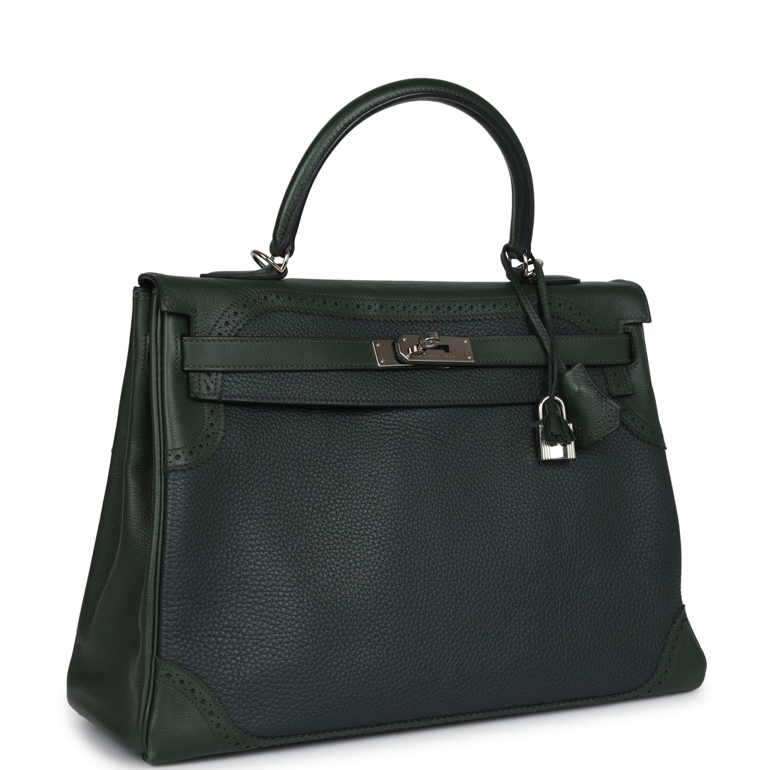 Hermes Ghillies Kelly 35 Retourne Vert Fonce Clemence and Vert Anglais Evercolor Palladium Hardware - Exclusu