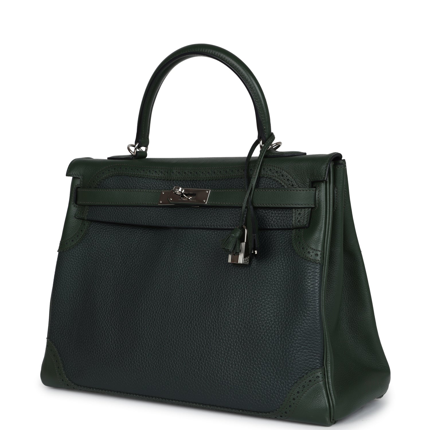 Hermes Ghillies Kelly 35 Retourne Vert Fonce Clemence and Vert Anglais Evercolor Palladium Hardware - Exclusu