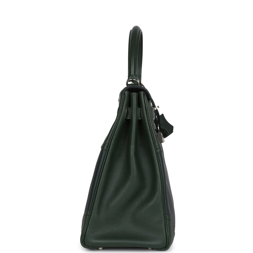 Hermes Ghillies Kelly 35 Retourne Vert Fonce Clemence and Vert Anglais Evercolor Palladium Hardware - Exclusu