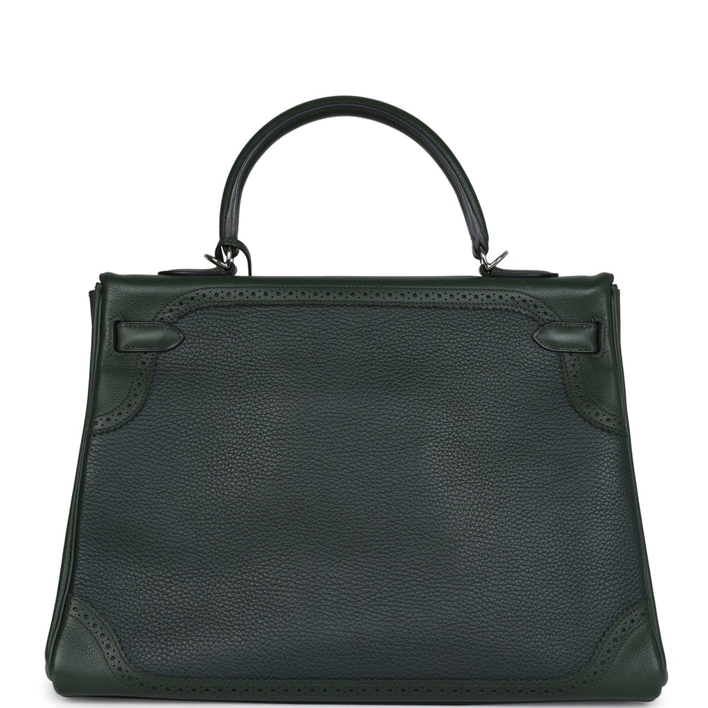 Hermes Ghillies Kelly 35 Retourne Vert Fonce Clemence and Vert Anglais Evercolor Palladium Hardware - Exclusu