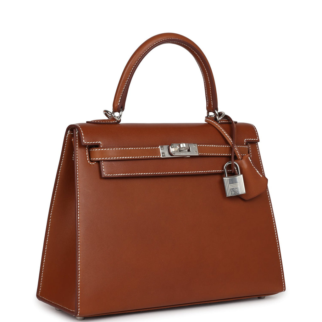 Hermes Kelly Sellier 25 Fauve Barenia Palladium Hardware - Exclusu
