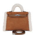 Hermes Teddy Kelly 20 Chamois Shearling and Swift Palladium Hardware - Exclusu