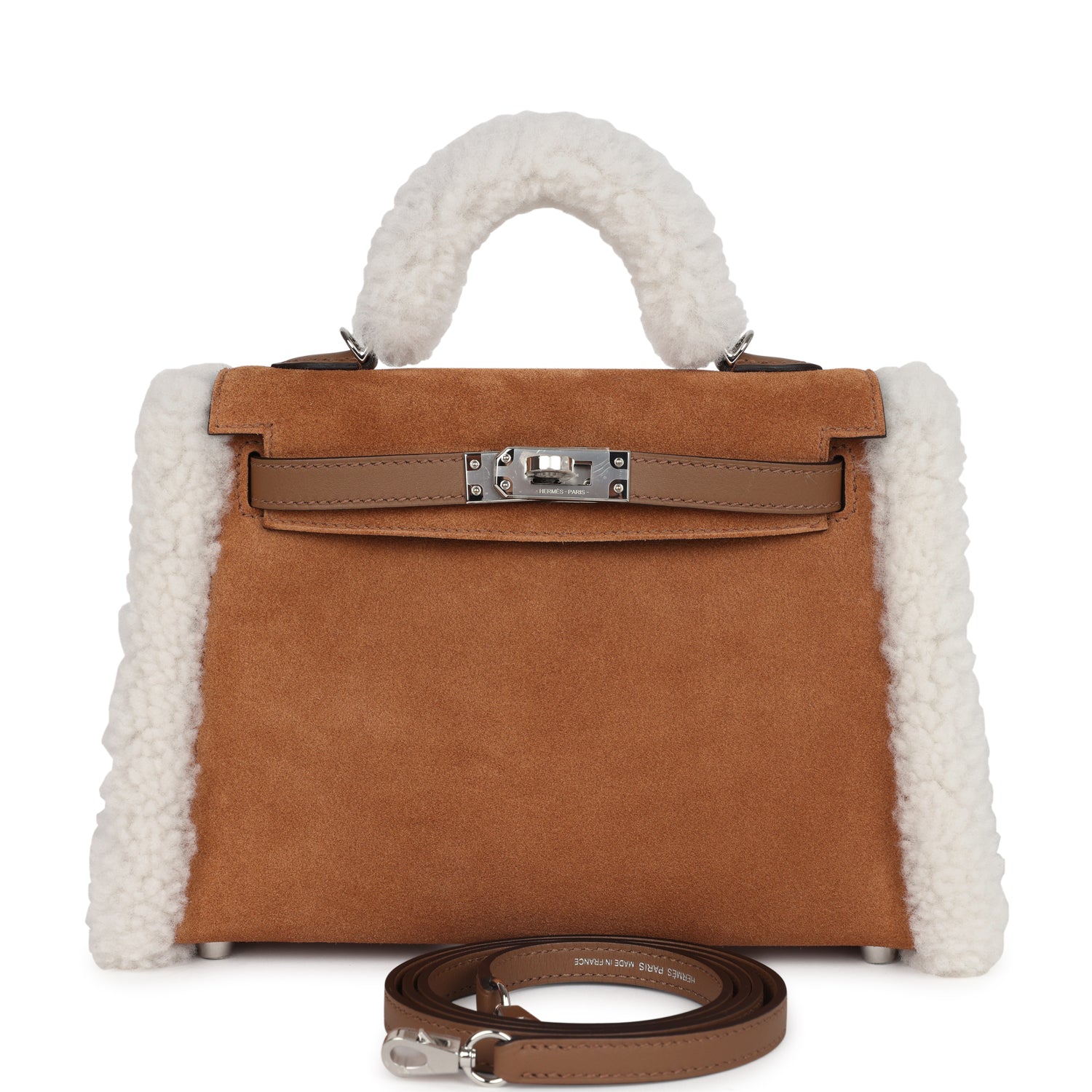 Hermes Teddy Kelly 20 Chamois Shearling and Swift Palladium Hardware - Exclusu