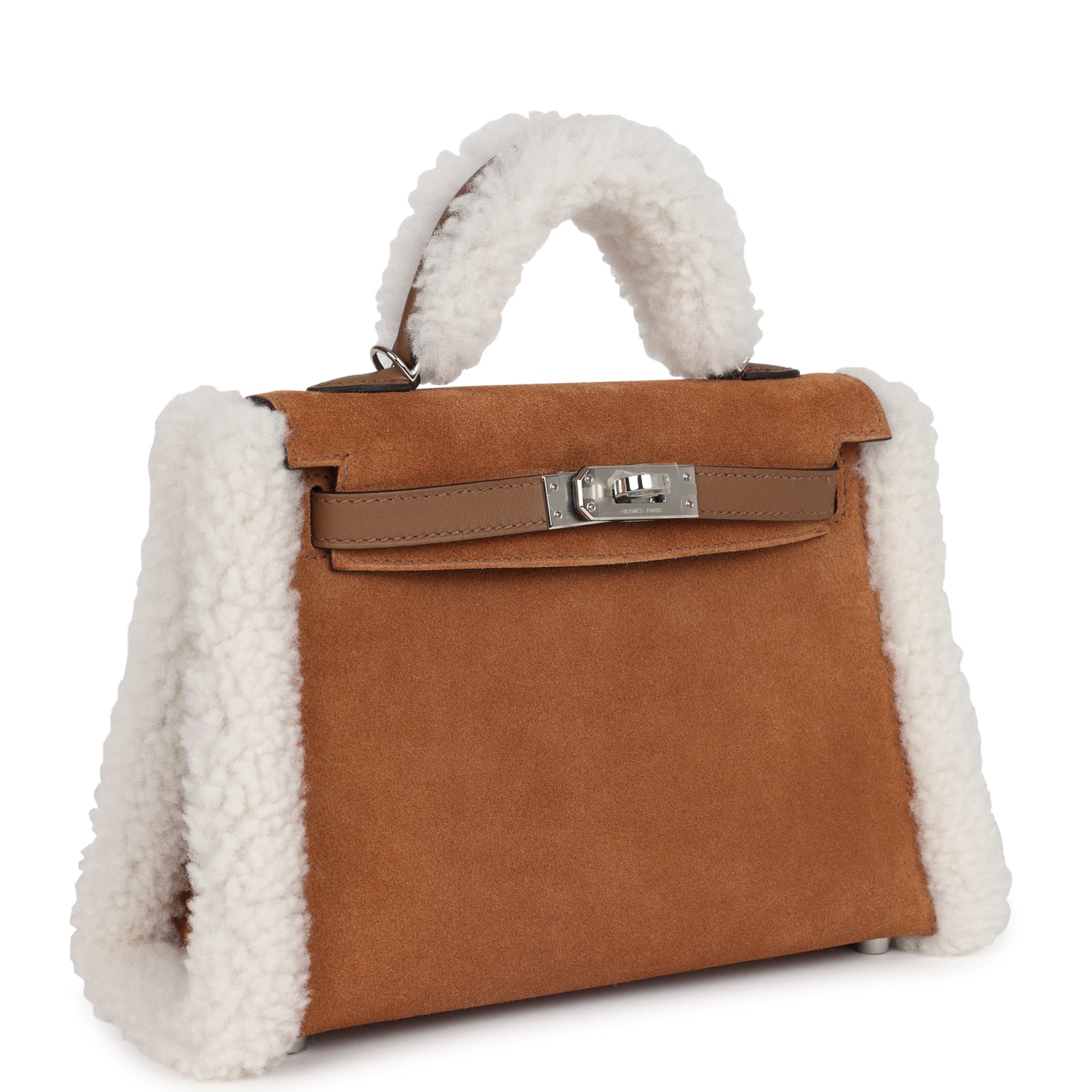 Hermes Teddy Kelly 20 Chamois Shearling and Swift Palladium Hardware - Exclusu