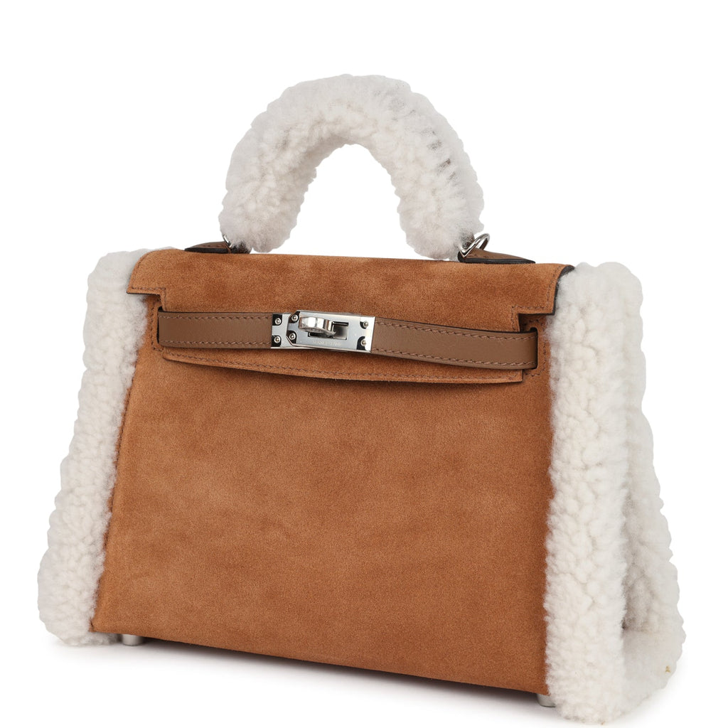 Hermes Teddy Kelly 20 Chamois Shearling and Swift Palladium Hardware - Exclusu
