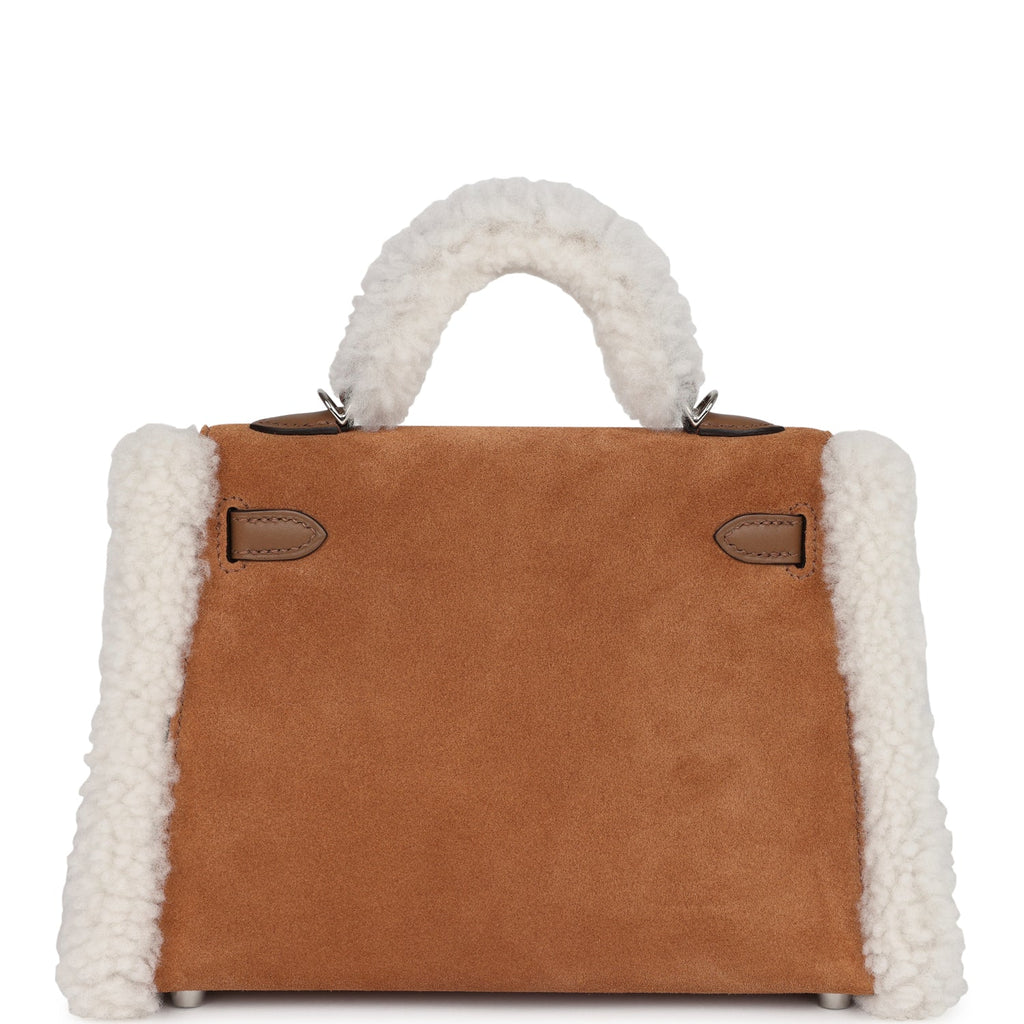 Hermes Teddy Kelly 20 Chamois Shearling and Swift Palladium Hardware - Exclusu