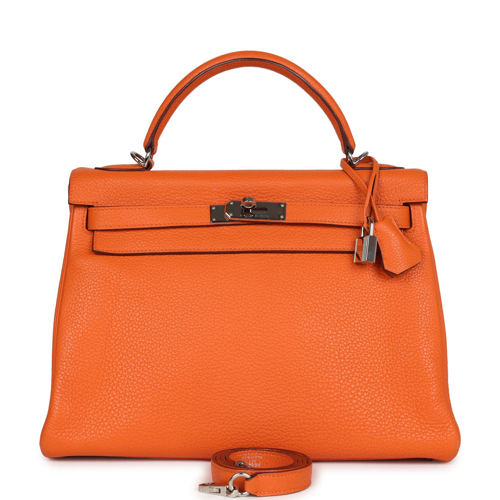 Hermes Kelly Retourne 32 Orange Togo Palladium Hardware - Exclusu