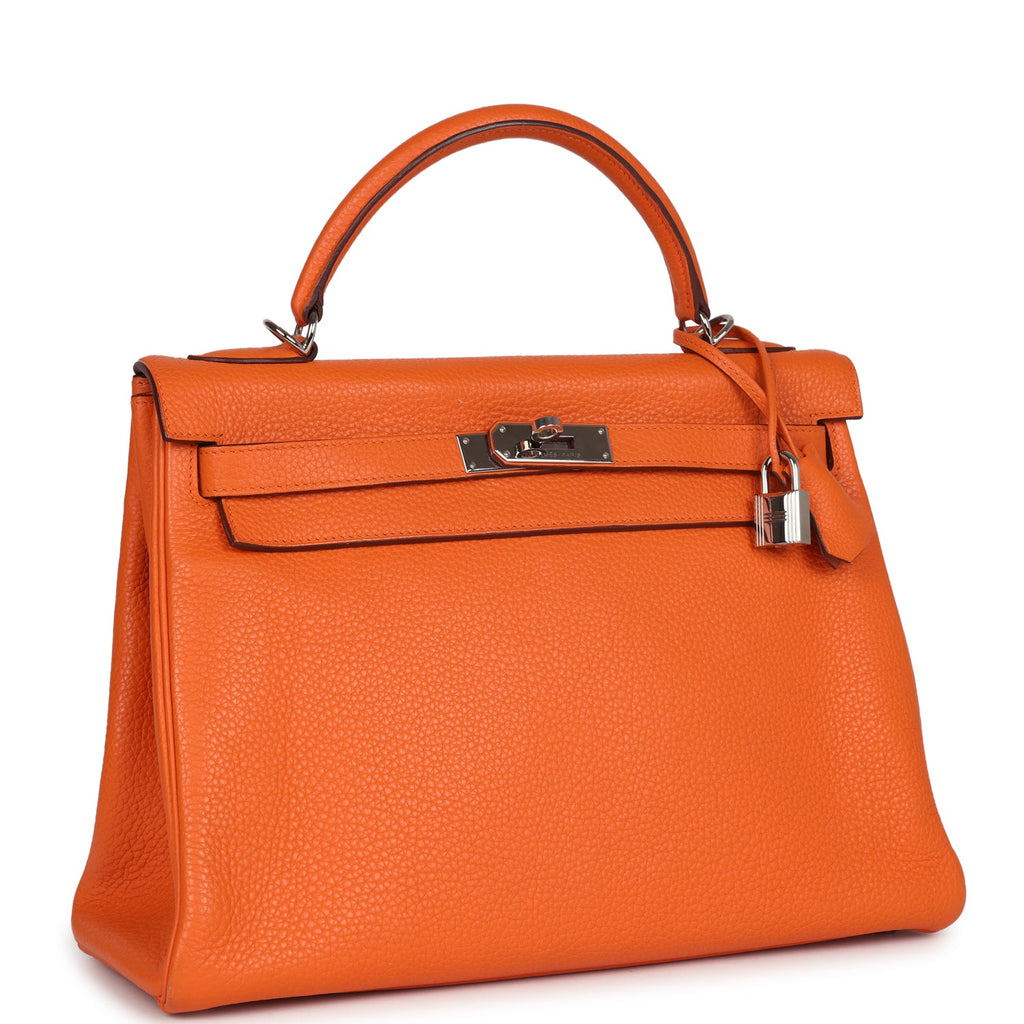 Hermes Kelly Retourne 32 Orange Togo Palladium Hardware - Exclusu