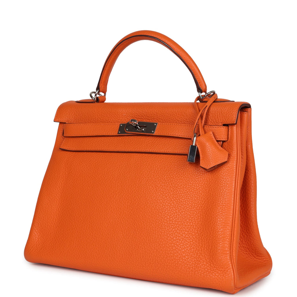 Hermes Kelly Retourne 32 Orange Togo Palladium Hardware - Exclusu