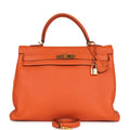 Hermes Kelly Retourne 35 Orange Togo Gold Hardware - Exclusu