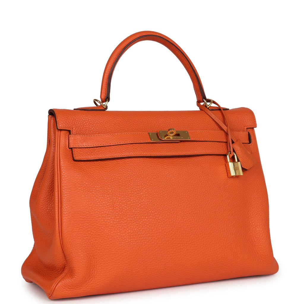 Hermes Kelly Retourne 35 Orange Togo Gold Hardware - Exclusu