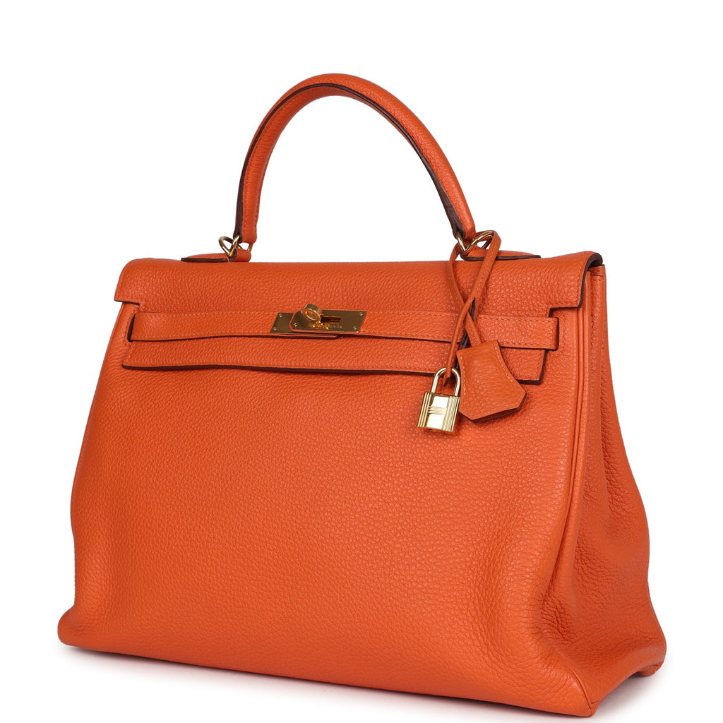 Hermes Kelly Retourne 35 Orange Togo Gold Hardware - Exclusu