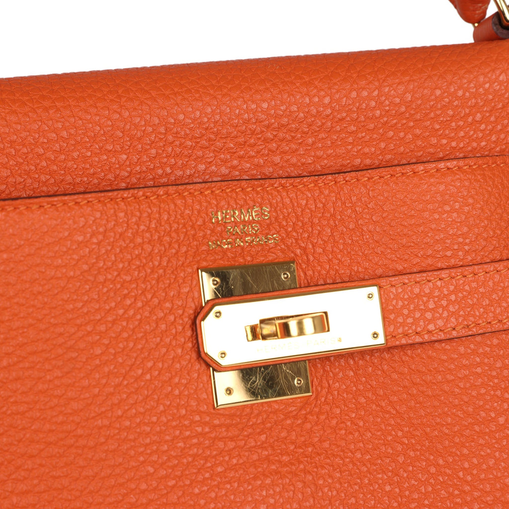 Hermes Kelly Retourne 35 Orange Togo Gold Hardware - Exclusu
