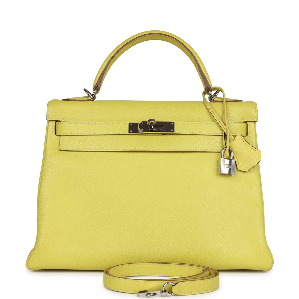 Hermes Kelly Retourne 32 Lime Candy Epsom Palladium Hardware - Exclusu