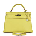 Hermes Kelly Retourne 32 Lime Candy Epsom Palladium Hardware - Exclusu