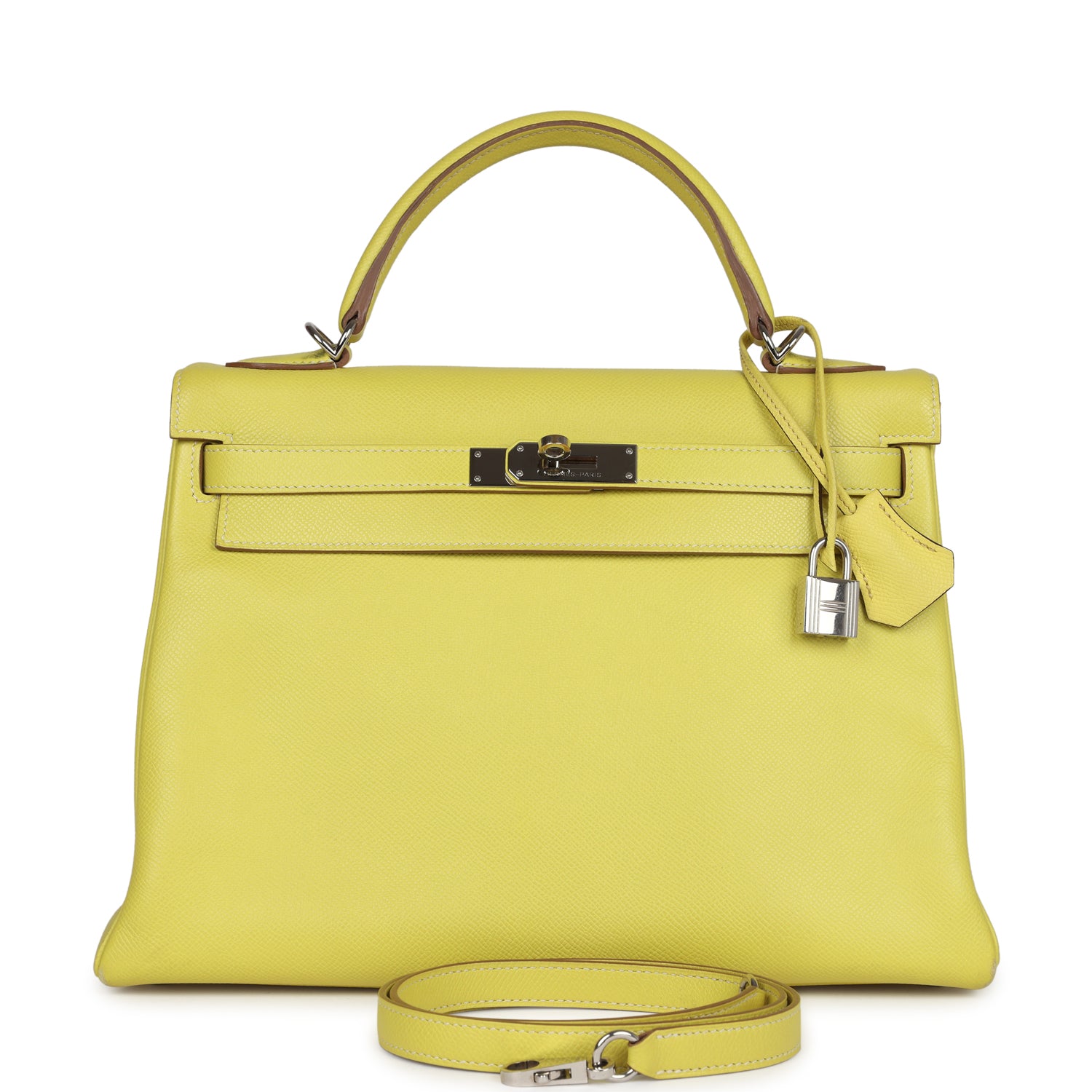 Hermes Kelly Retourne 32 Lime Candy Epsom Palladium Hardware - Exclusu