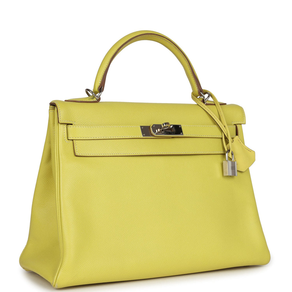 Hermes Kelly Retourne 32 Lime Candy Epsom Palladium Hardware - Exclusu