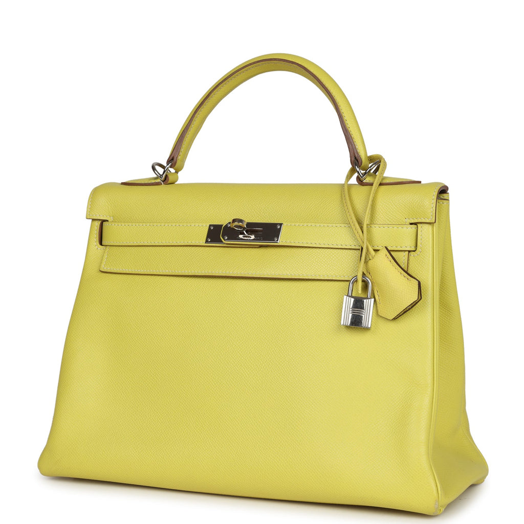 Hermes Kelly Retourne 32 Lime Candy Epsom Palladium Hardware - Exclusu