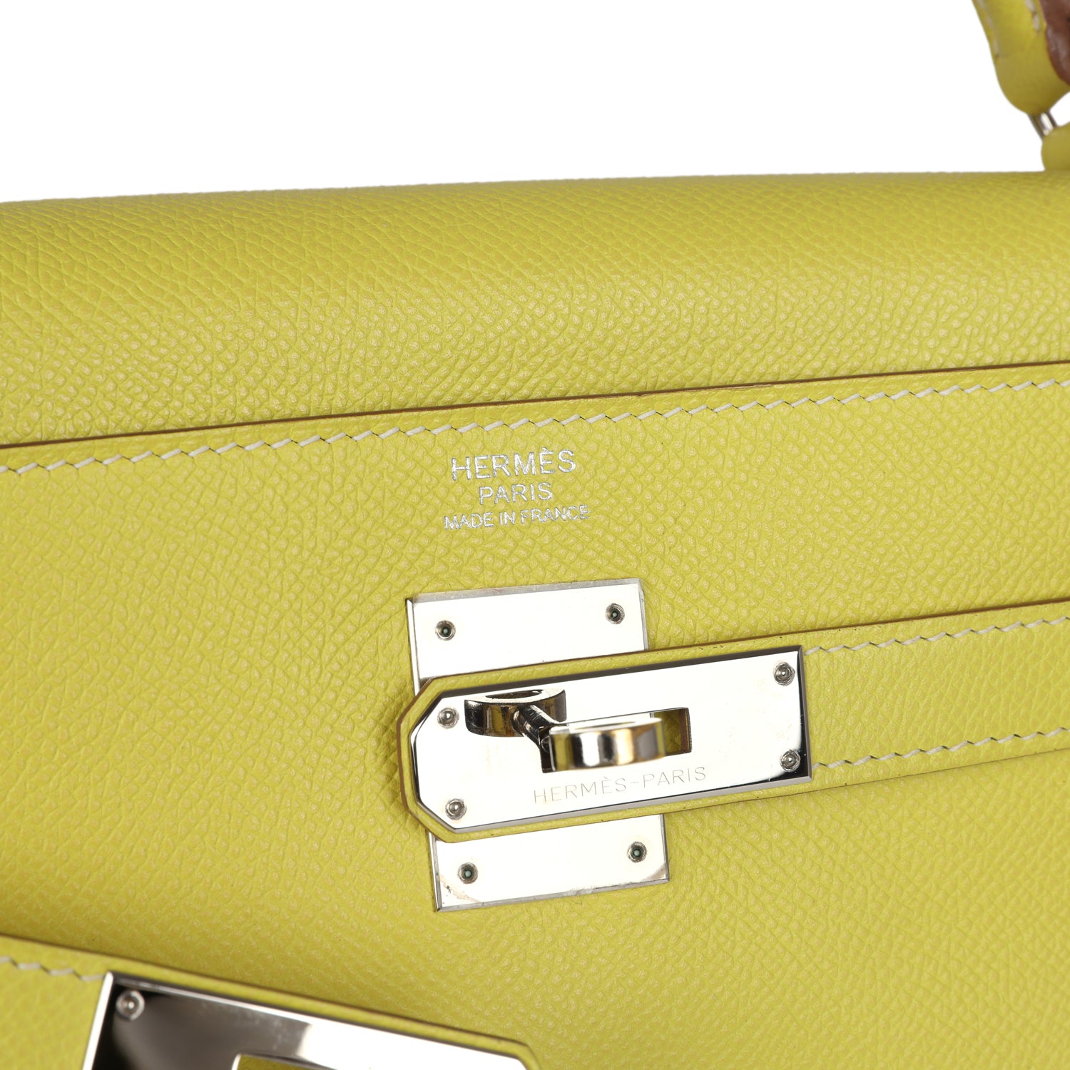 Hermes Kelly Retourne 32 Lime Candy Epsom Palladium Hardware - Exclusu