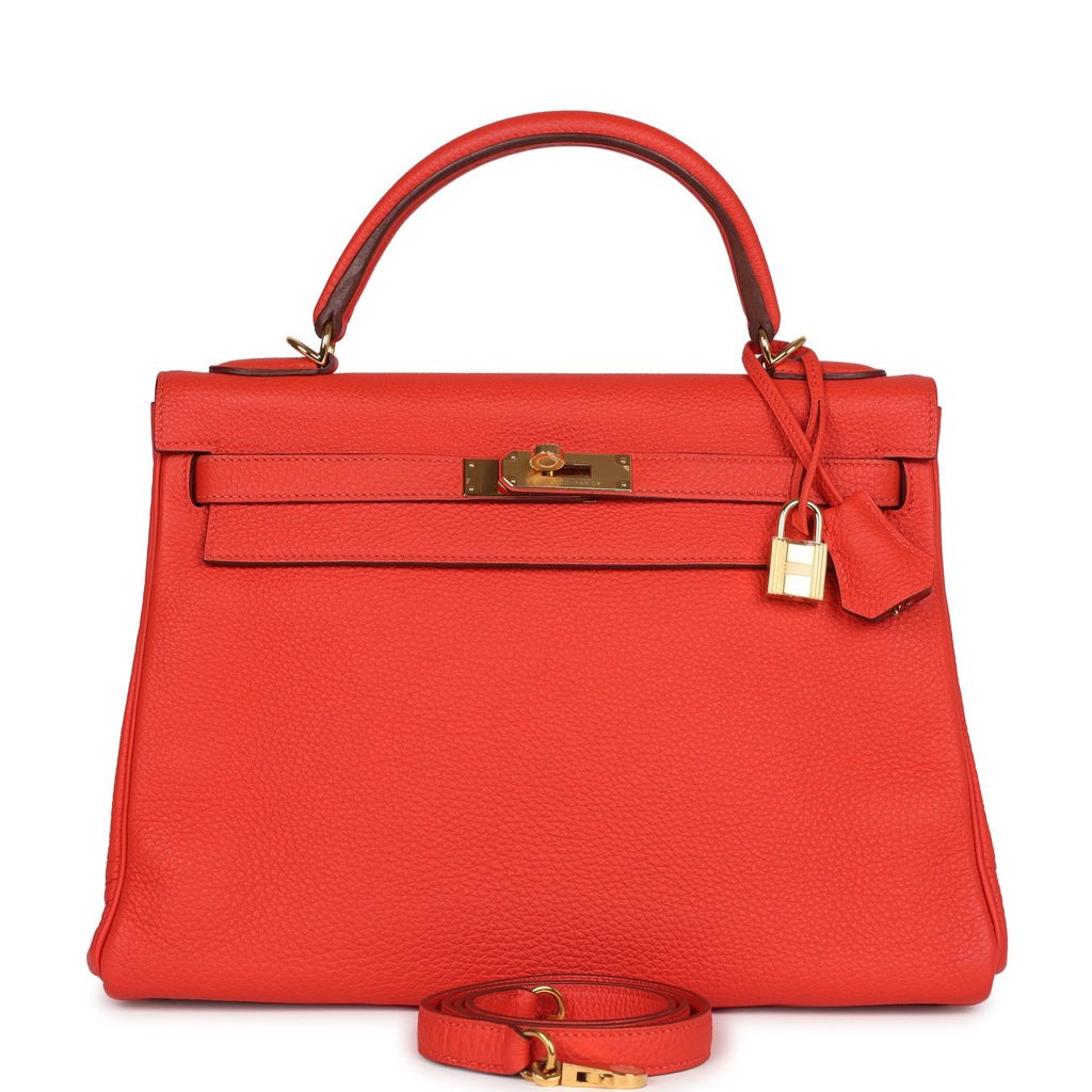 Hermes Kelly Retourne 32 Capucine Togo Gold Hardware - Exclusu