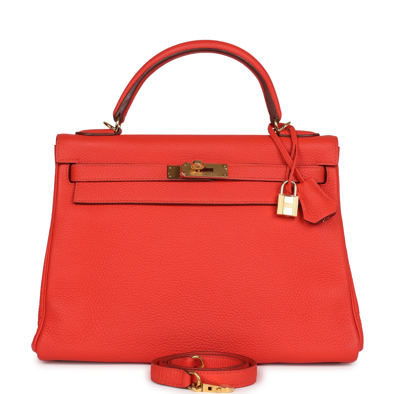 Hermes Kelly Retourne 32 Capucine Togo Gold Hardware - Exclusu