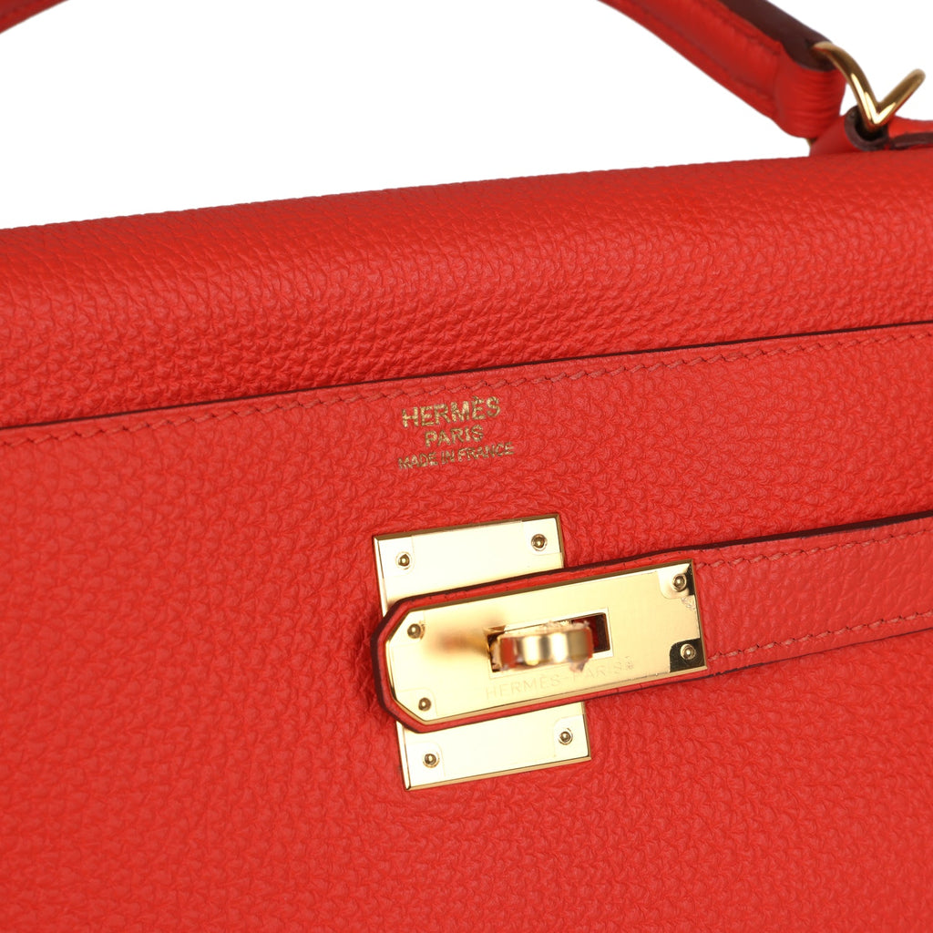 Hermes Kelly Retourne 32 Capucine Togo Gold Hardware - Exclusu