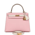 Hermes Kelly Sellier 25 Rose Sakura and Nata Chevre Gold Hardware - Exclusu