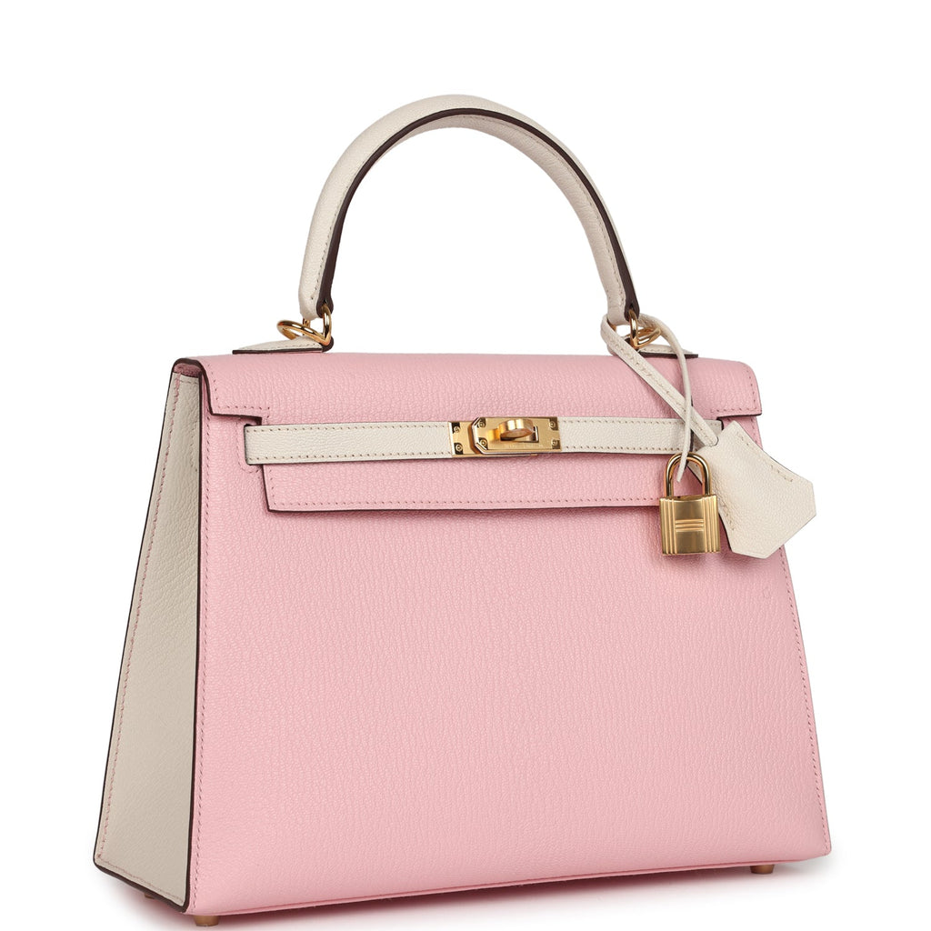 Hermes Kelly Sellier 25 Rose Sakura and Nata Chevre Gold Hardware - Exclusu