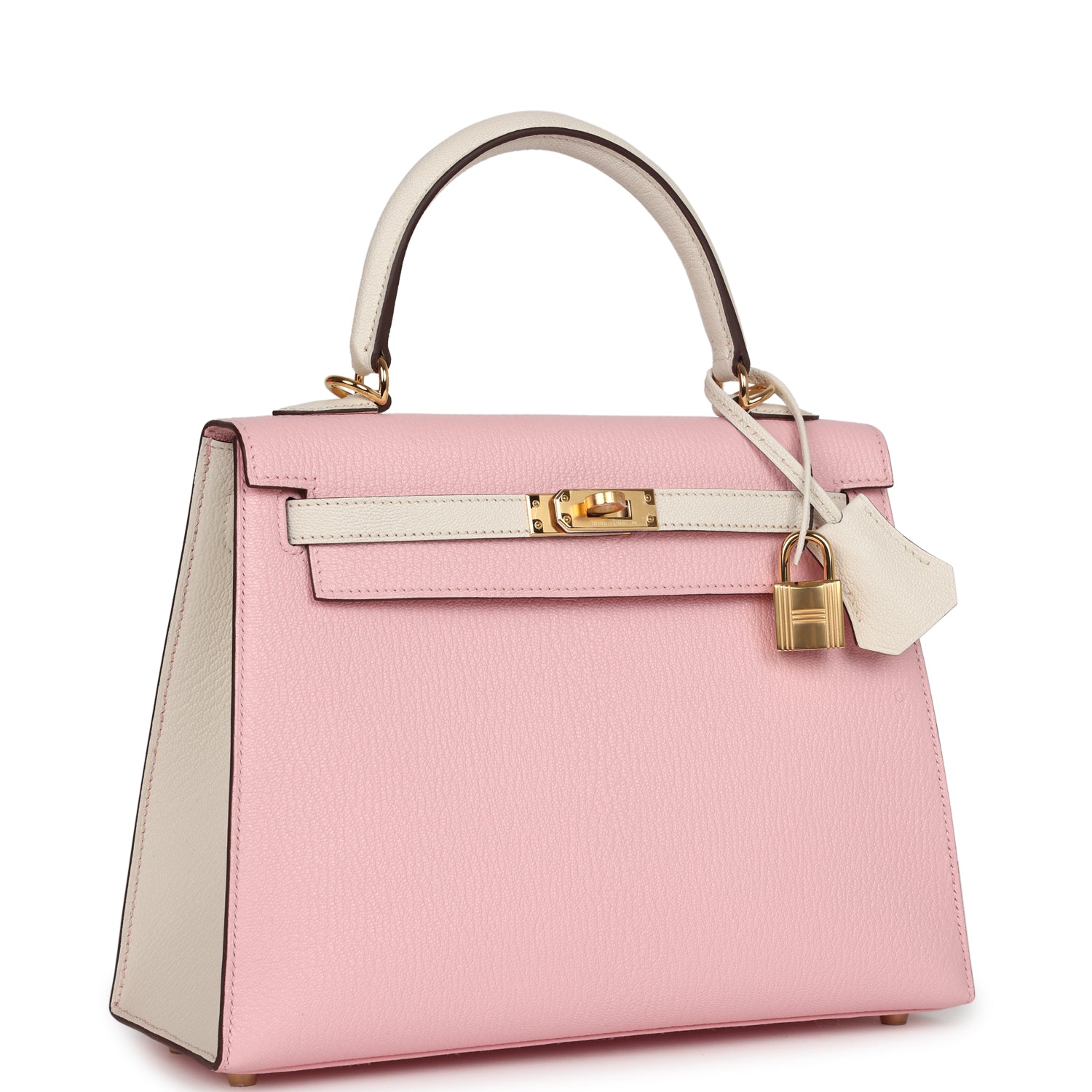 Hermes Kelly Sellier 25 Rose Sakura and Nata Chevre Gold Hardware - Exclusu