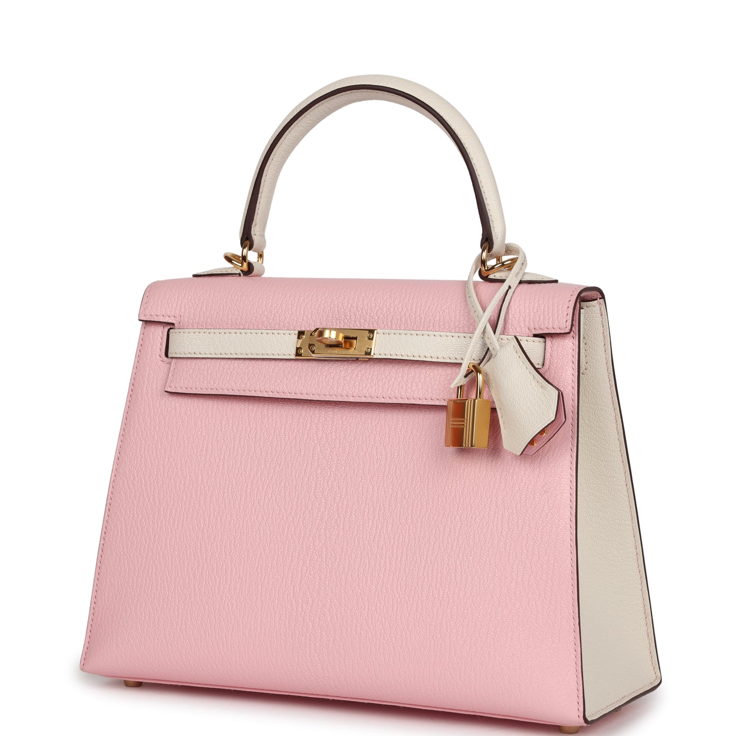 Hermes Kelly Sellier 25 Rose Sakura and Nata Chevre Gold Hardware - Exclusu